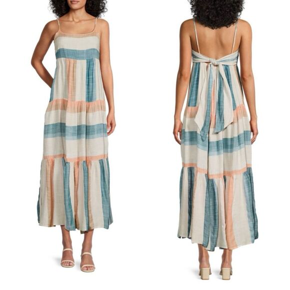 L*Space Santorini Striped Tiered Cover-Up Dress in Paraiso Stripe Size XS - Picture 12 of 12